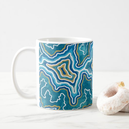 Blue Gold Graphic Agate Koffiemok (Met donut)