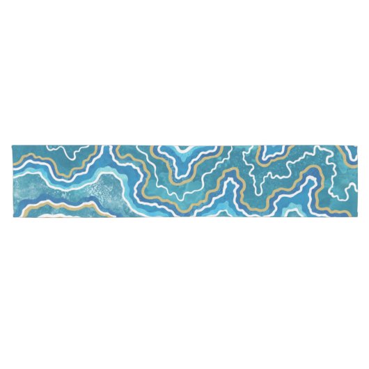 Blue Gold Graphic Agate Korte Tafelloper (Horizontaal)