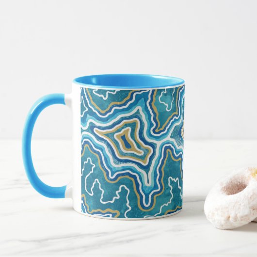 Blue Gold Graphic Agate Mok (Met donut)