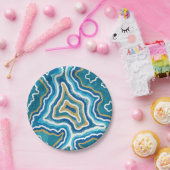 Blue Gold Graphic Agate Papieren Bordje (Feest)
