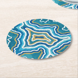 Blue Gold Graphic Agate Ronde Kartonnen Onderzetter