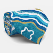 Blue Gold Graphic Agate Stropdas (Opgerold)