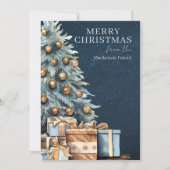 Blue Gold Green Christmas Tree Photo Personalized Feestdagenkaart (Voorkant)