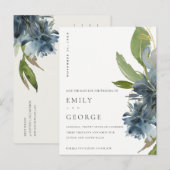 BLUE GOLD GREEN FLORAL WATERVERF BEWAREN DE DATUM AANKONDIGINGSKAART (Voorkant / Achterkant)