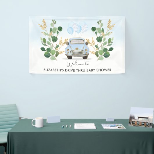 Blue Gold Greenery Drive by Baby shower Welkom Spandoek (Beurs)