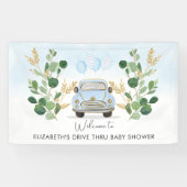 Blue Gold Greenery Drive by Baby shower Welkom Spandoek (Horizontaal)