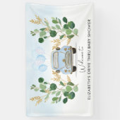 Blue Gold Greenery Drive by Baby shower Welkom Spandoek (Verticaal)