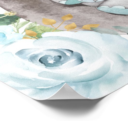 Blue Gold Greenery Elephant Wild One Baby Welcome Poster (Hoek)