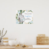 Blue Gold Greenery Elephant Wild One Baby Welcome Poster (Keuken)