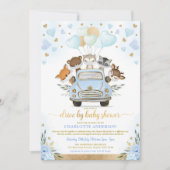 Blue Gold Greenery Woodland drive by Baby shower Kaart (Voorkant)