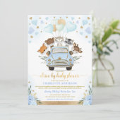 Blue Gold Greenery Woodland drive by Baby shower Kaart (Staand voorkant)