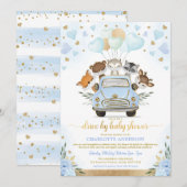 Blue Gold Greenery Woodland drive by Baby shower Kaart (Voorkant / Achterkant)