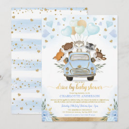 Blue Gold Greenery Woodland drive by Baby shower Kaart