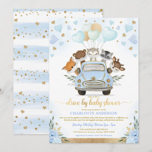 Blue Gold Greenery Woodland drive by Baby shower Kaart