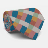 Blue Gold Grey Green Terracotta Color Block Stropdas (Opgerold)