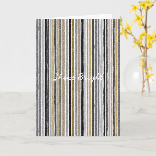 Blue Gold Grey Stripes Christmas Celebration Kaart (Gele Bloem)