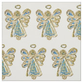 Blue Gold Guardian Angel Art Fabric Material Stof (Swatch)