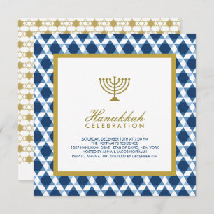 Blue Gold Hanukkah Star van David Menorah Party Kaart