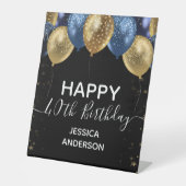 Blue Gold Happy Birthday Reclamebord Met Voetstuk (Voorkant)