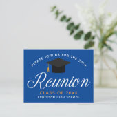 Blue Gold High School Reunion Custom Party Invitat Briefkaart (Staand voorkant)