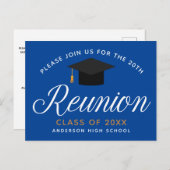 Blue Gold High School Reunion Custom Party Invitat Briefkaart (Voorkant / Achterkant)