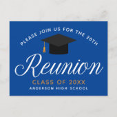 Blue Gold High School Reunion Custom Party Invitat Briefkaart (Voorkant)