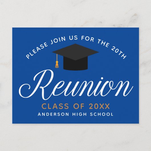 Blue Gold High School Reunion Custom Party Invitat Briefkaart (Voorkant)