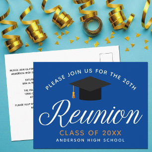 Blue Gold High School Reunion Custom Party Invitat Briefkaart