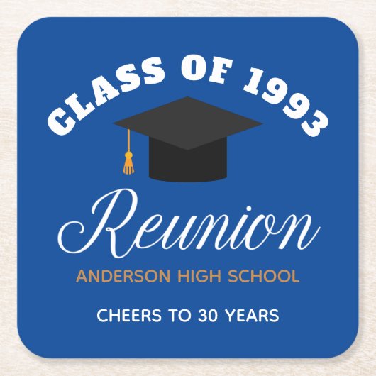 Blue Gold High School Reunion - Gepersonaliseerde  Kartonnen Onderzetters (Voorkant)