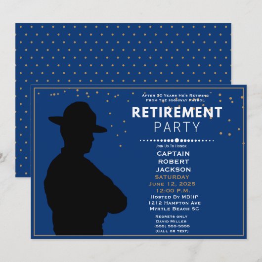 Blue Gold Highway Patrol Retirement Party Invita Kaart (Voorkant / Achterkant)