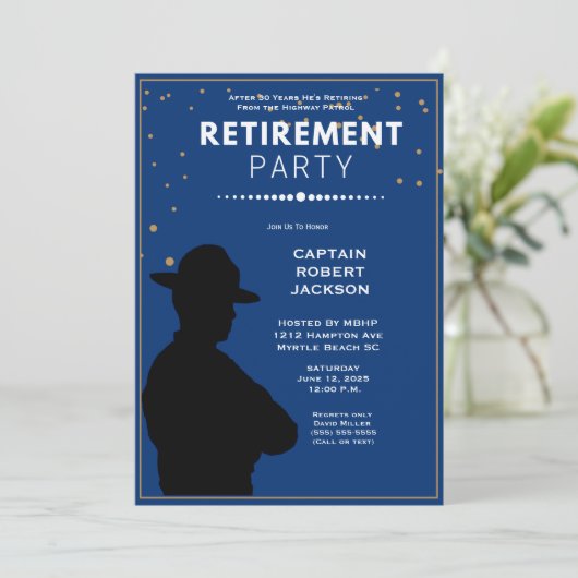 Blue Gold Highway Patrol Retirement Party Kaart (Staand voorkant)