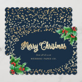 Blue Gold Holly Berries Business KerstKaarten Feestdagenkaart (Voorkant / Achterkant)