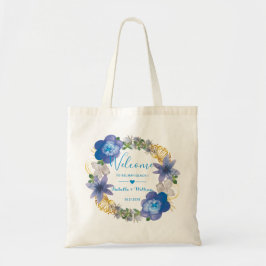 Blue Gold Hydrangeas Floral Wedding Favor Tote Bag