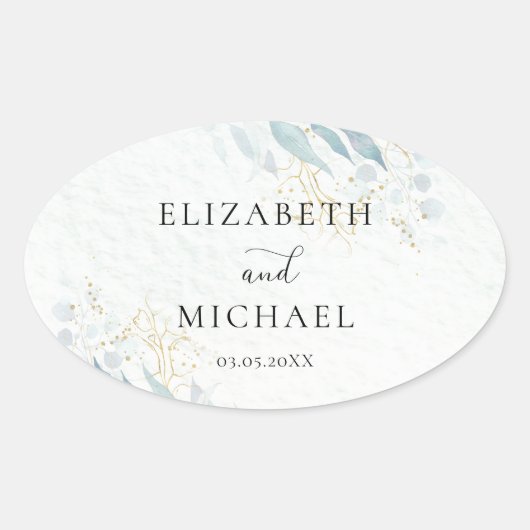 Blue Gold( Imitat)  Watercolour Wedding Collection Ovale Sticker (Voorkant)