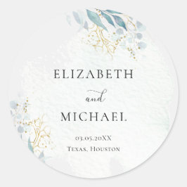 Blue Gold( Imitat)  Watercolour Wedding Collection Ronde Sticker