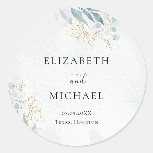 Blue Gold( Imitat)  Watercolour Wedding Collection Ronde Sticker (Voorkant)