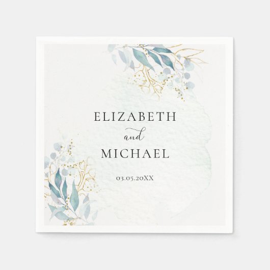 Blue Gold( Imitat) Watercolour Wedding Collection Servet (Voorkant)