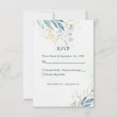 Blue Gold( Imitat) White Wedding Collection RSVP Kaartje (Voorkant)