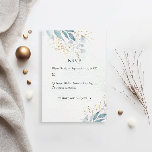 Blue Gold( Imitat) White Wedding Collection RSVP Kaartje
