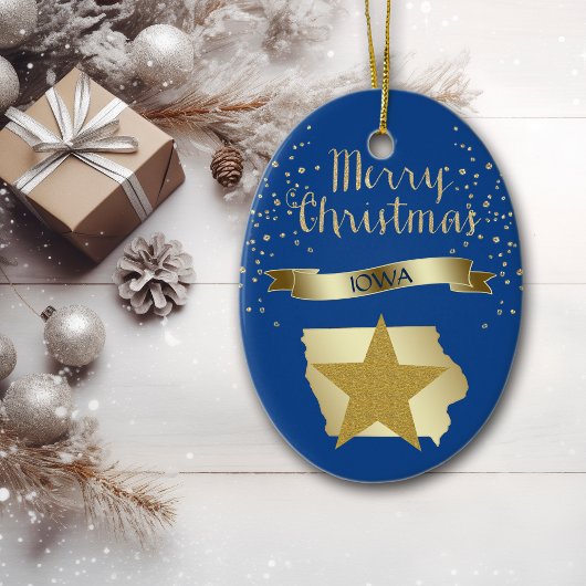 Blue Gold Iowa Star Keramisch Ornament