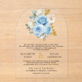 Blue Gold Ivory Floral Roses Wedding Acryl Uitnodigingen (Voorkant)