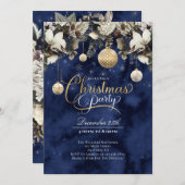 Blue Gold Ivory Flowers kerstparty Kaart (Voorkant / Achterkant)