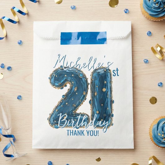 Blue Gold Jewel Agate Glam 21st Birthday Party Bedankzakje