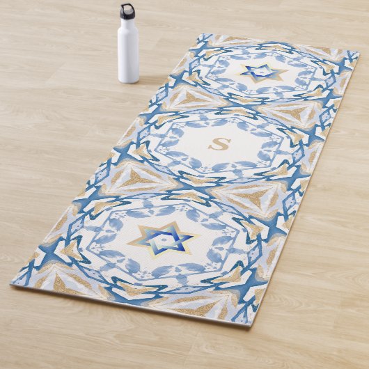 Blue & Gold Jewish Star van David Waterverf Yogamat (In situ)