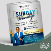 Blue & Gold Join us for Sunday Worship Church Flyer