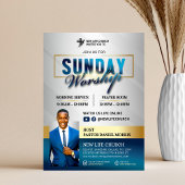 Blue & Gold Join us for Sunday Worship Church Flyer