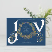 Blue Gold Joy Peace Love Custom-kerstkaart (Staand voorkant)