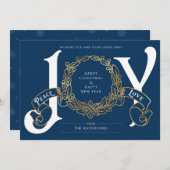Blue Gold Joy Peace Love Custom-kerstkaart (Voorkant / Achterkant)