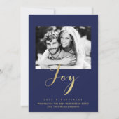 Blue & Gold JOY Vakantie Nieuw Jaar Foto uitnodigi Kaart (Voorkant)