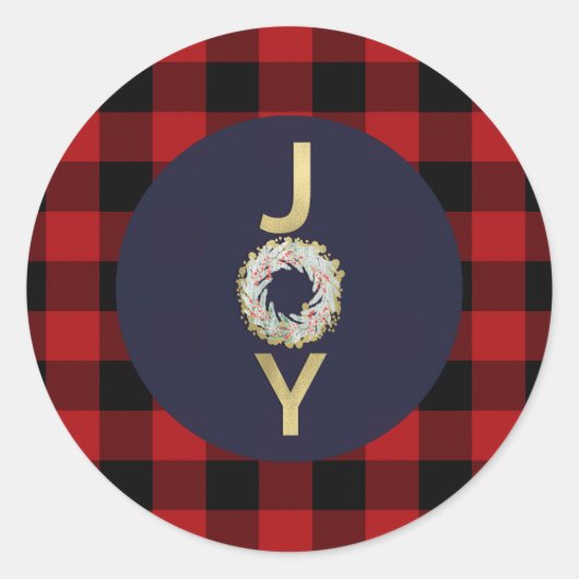 Blue Gold Joy Wreath Holiday Red Buffalo Pset Ronde Sticker (Voorkant)